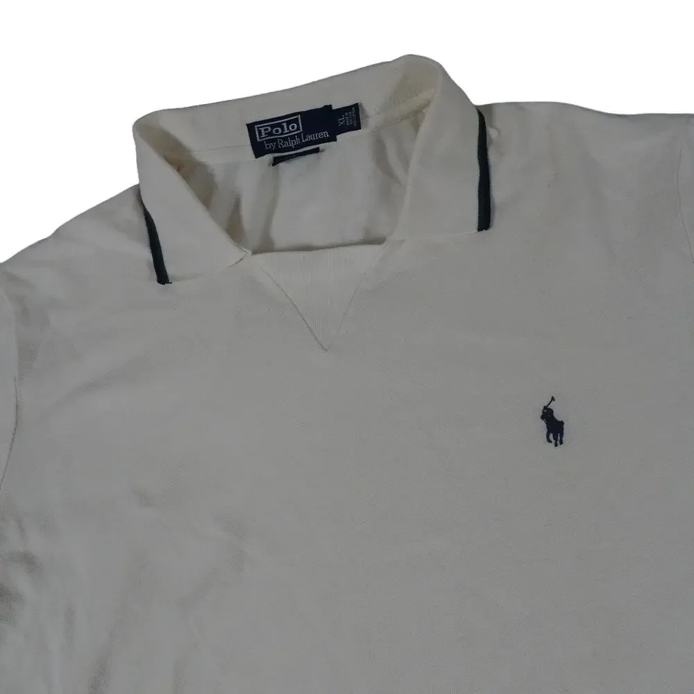 Ralph Lauren Vintage Johnny Collar Cream Polo Shirt Men's Custom Fit Men's XL